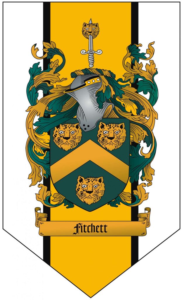 Fitchet family crest in green and gold